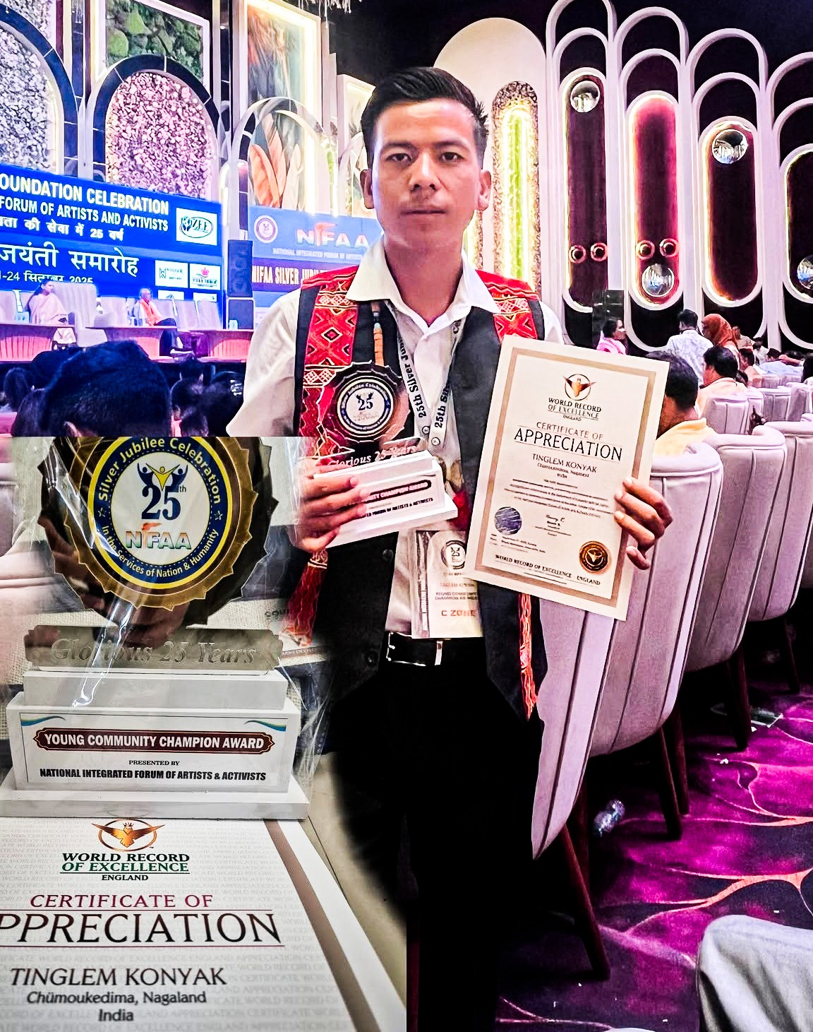 Tinglem Konyak receiving Young Community Champion Award